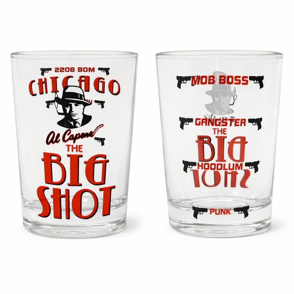 Vintage Chicago Gangster Shot Glass Mob Boss Novelty Barware Retro Man Cave Deco